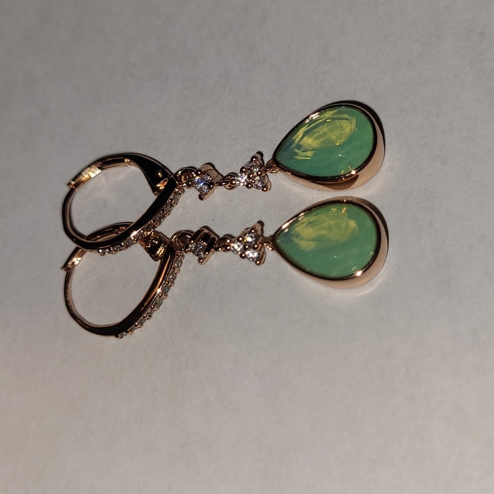 NWOT Lab Created Pacific Opal Rose Gold Plating Drop Stone Earrings Clasp Back
